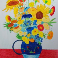 Vase mit Blumen | Ölkreide/Acryl auf Leinwand | 100 x 70 cm | katlaog-Nr.: 71 Vase mit Blumen | Ölkreide/Acryl auf Leinwand | 100 x 70 cm | katlaog-Nr.: 71