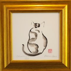Cat watching a bird | Tusche auf Karton (gerahmt) | 37 x 37 cm | Katalog-Nr.: 242 Cat watching a bird | Tusche auf Karton (gerahmt) | 37 x 37 cm | Katalog-Nr.: 242