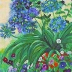 Agapanthus und Petunia | 80 x 70 cm | Tempera auf Nessel | Katalog-Nr.: 26 Agapanthus und Petunia | 80 x 70 cm | Tempera auf Nessel | Katalog-Nr.: 26