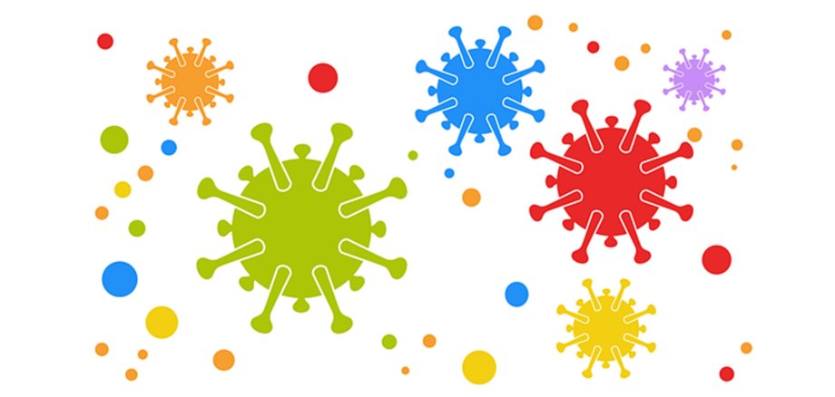 Als Illustration dargestellte, bunte Coronaviren