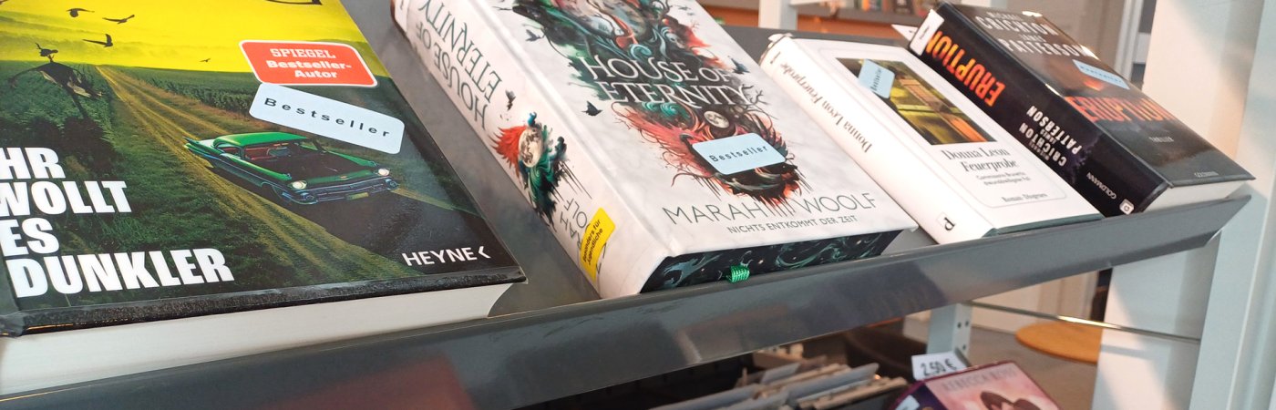 Gezeigt werden im Regal ausgestellte Bestseller