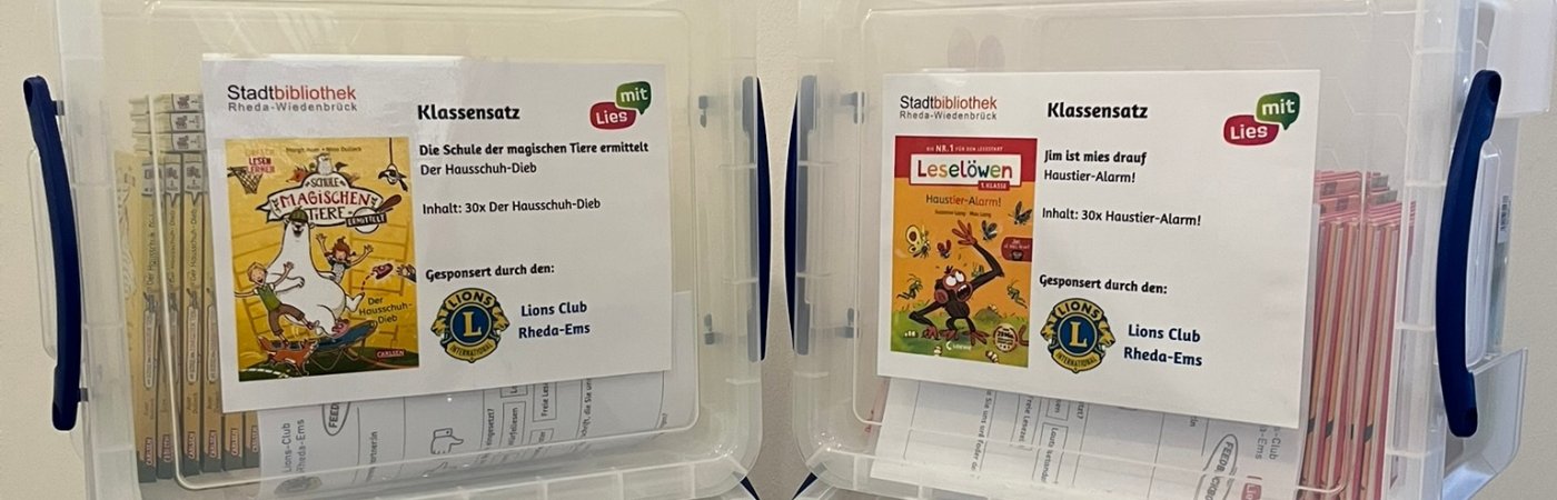 Gezeigt werden Kisten mit Klassensätzen