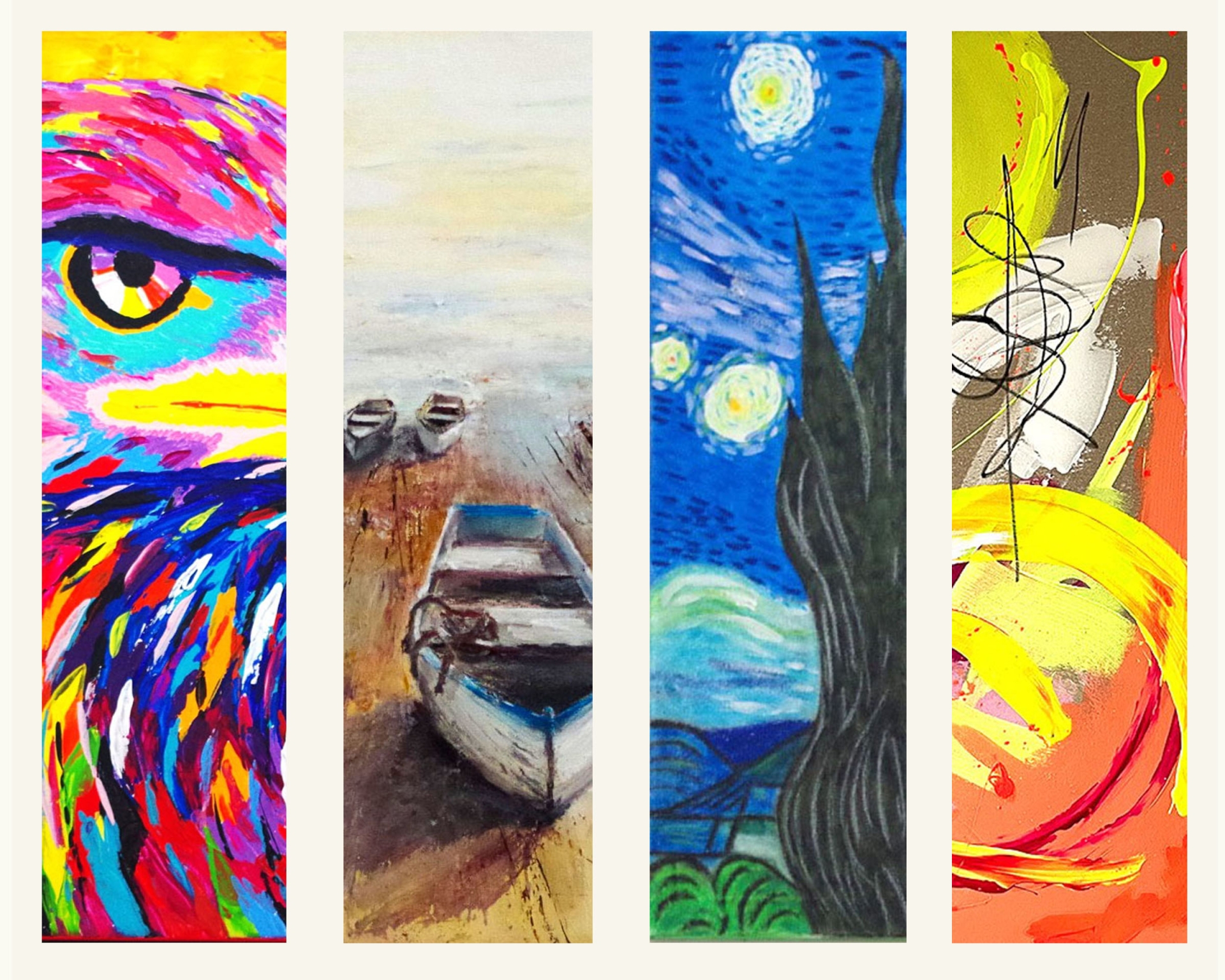 Gezeigt werden vier Bildausschnitte von Bilder aus der Artothek