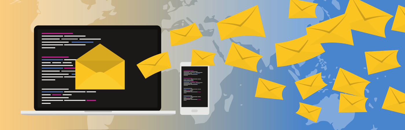 Gezeigt werden aus einem Rechner fliegende Briefumschläge