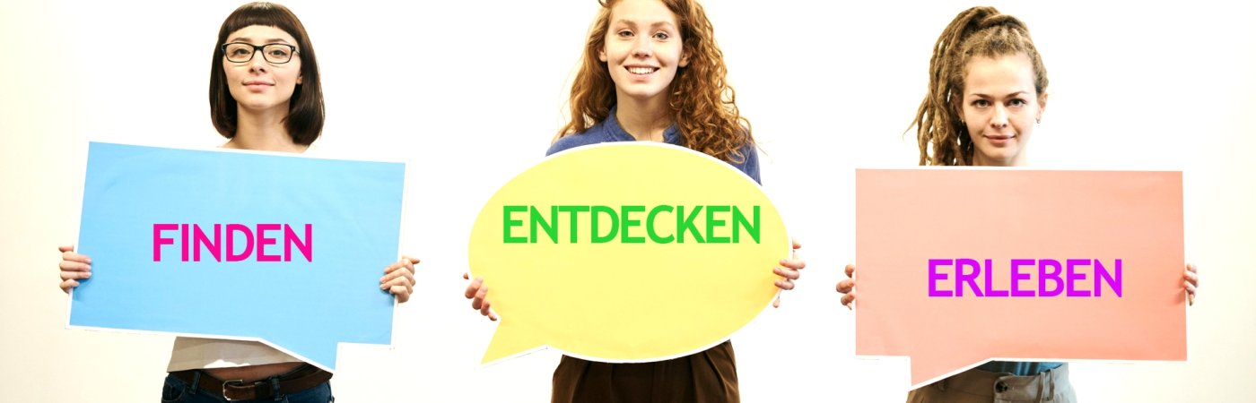 Gezeigt wird der Schriftzug suchen, finden, entdecken